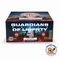 Guardians of Liberty 500 gram aerial cake by The Great American Fireworks — 126 shots, bold patriotic packaging, available at Golden Eagle Fireworks