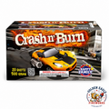 Crash n' Burn 500 gram aerial cake by Happy Family Fireworks — 29 shots, bold racing-themed packaging, available at Golden Eagle Fireworks
