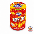 Jiffy Pop fountain firework by Happy Family Fireworks featuring bright red and yellow packaging, display-ready cylinder design, and consumer fireworks branding available at Golden Eagle Fireworks.