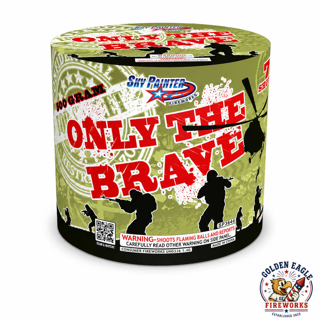 Only The Brave 500 gram aerial cake by Sky Painter Fireworks — military-themed consumer firework available at Golden Eagle Fireworks