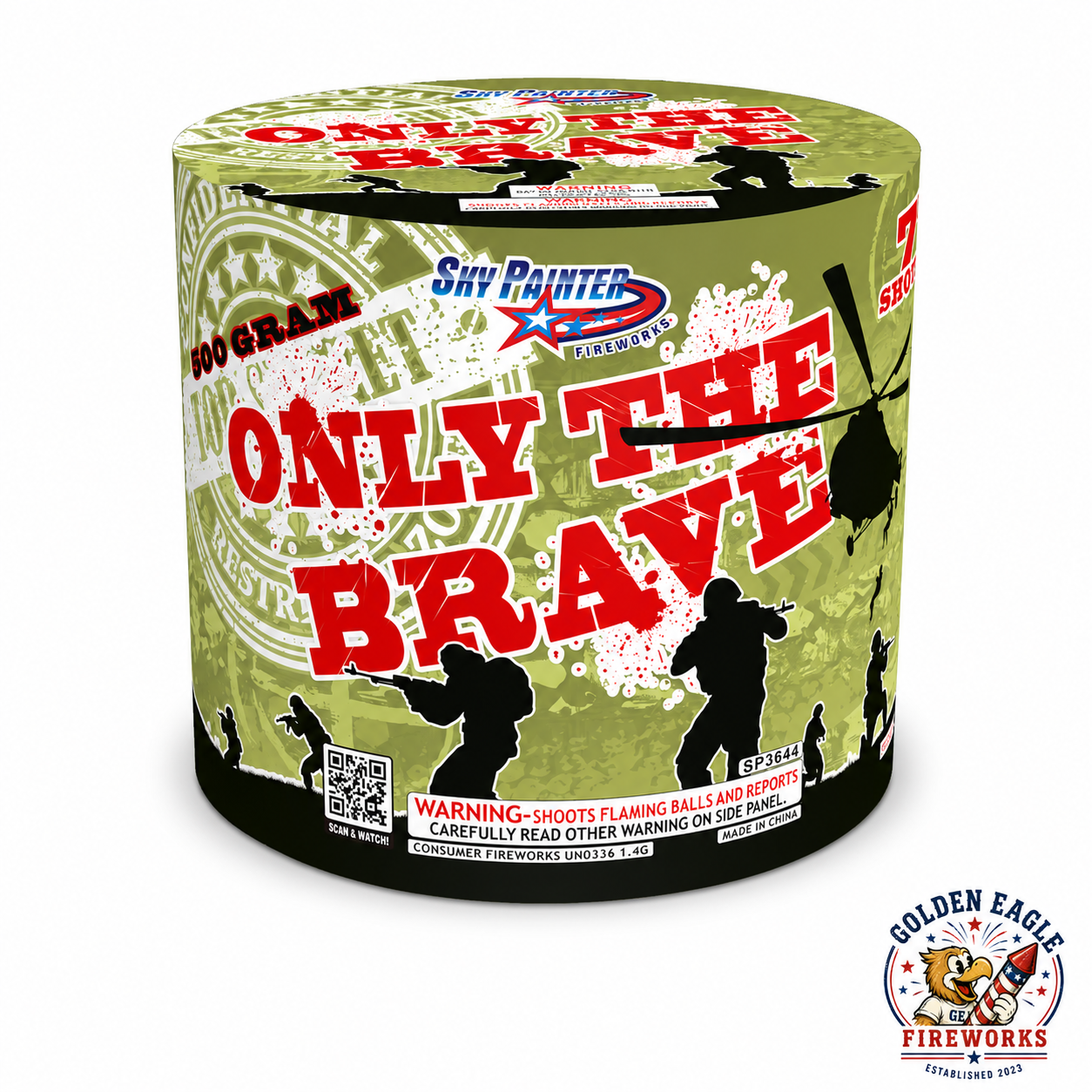 Only The Brave 500 gram aerial cake by Sky Painter Fireworks — military-themed consumer firework available at Golden Eagle Fireworks