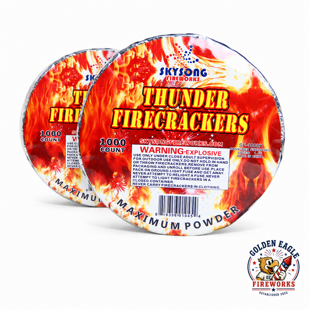 Two rolls of Golden Eagle Fireworks Skysong Thunder Firecrackers 1,000-count Maximum Powder, SF-1000X consumer fireworks UN0366 1.4G, Houston TX