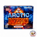 Arctic Inferno 500 gram aerial cake by SFX Fireworks — 20 shots, bold ice and fire packaging, available at Golden Eagle Fireworks