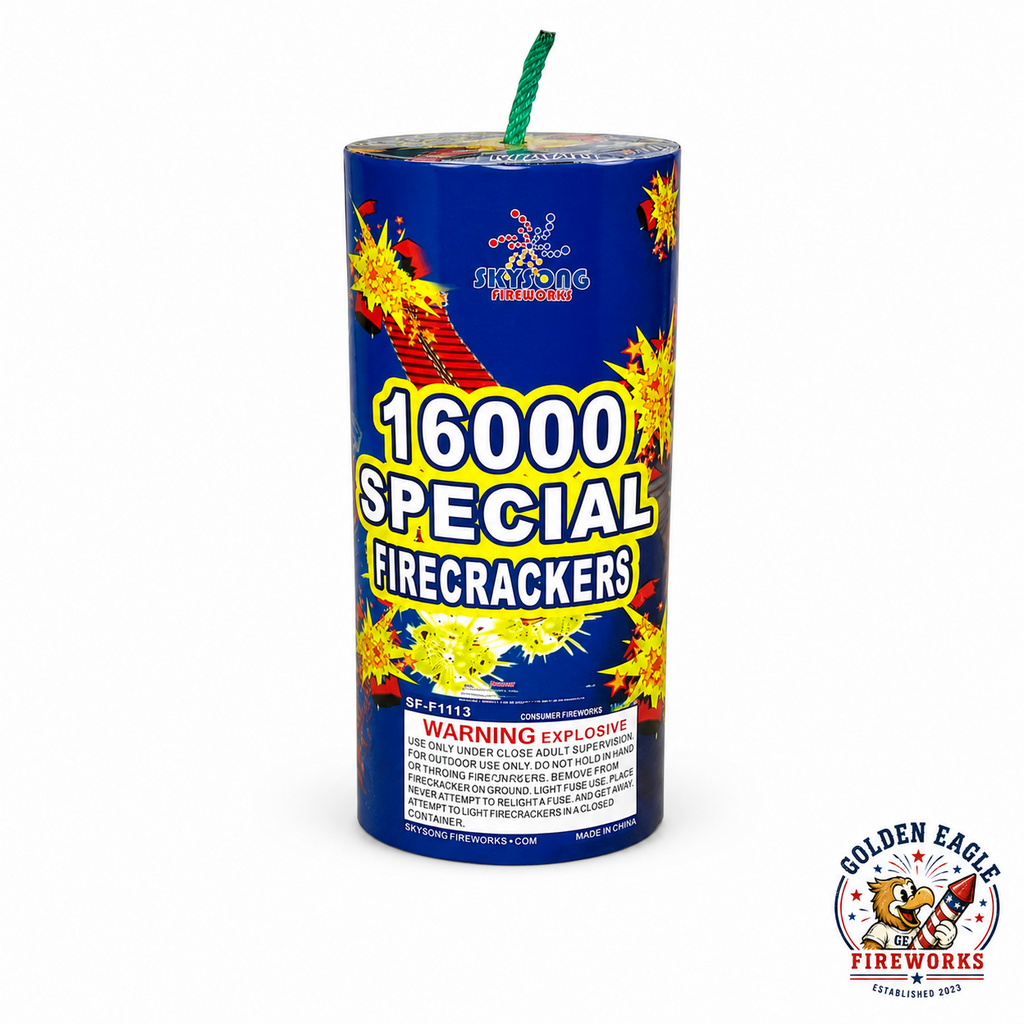 Golden Eagle Fireworks Skysong 16,000 Special Firecrackers single fuse brick SF-F1113 consumer fireworks, largest count firecracker roll Houston TX