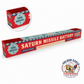 Golden Eagle Fireworks Saturn Missile Battery 300-shot long strip design flat lay showing full length and end detail, aerial display 1.4G consumer fireworks The Great American Fireworks Co., Houston TX