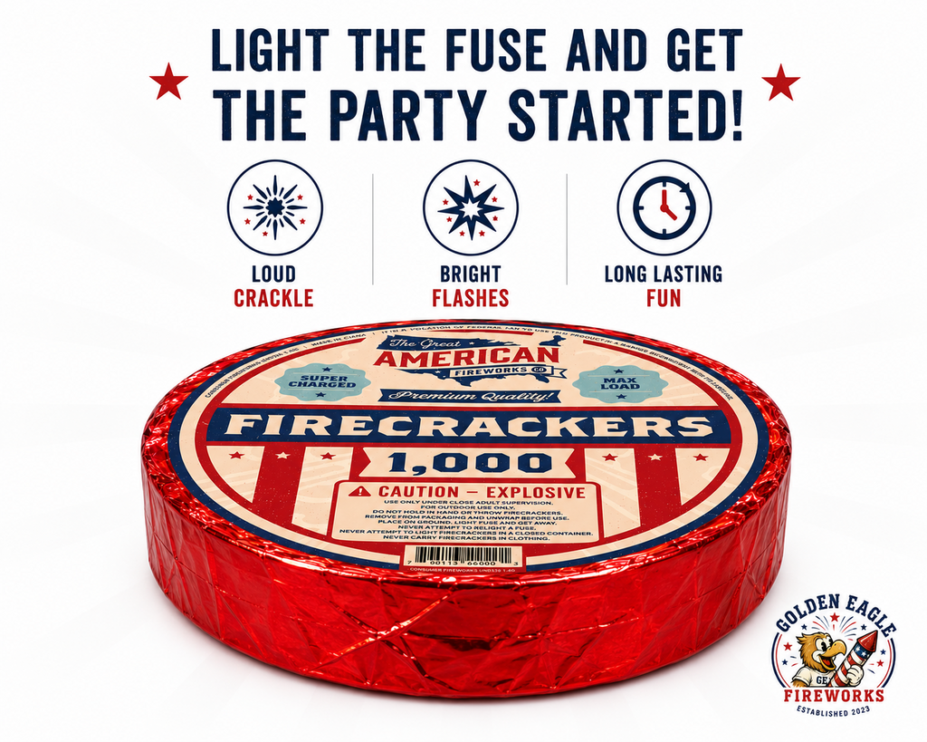 Golden Eagle Fireworks premium quality firecracker roll label detail, UN0336 1.4G consumer fireworks Houston Texas