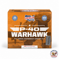P-40 Warhawk 20 shot aerial cake firework featuring 350 gram performance, military aviation inspired packaging, compact aerial cake design, and backyard fireworks available at Golden Eagle Fireworks.