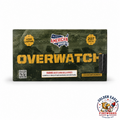 Overwatch 207-shot consumer fireworks barrage available at Golden Eagle Fireworks in Humble Texas featuring long-lasting performance and tactical military-themed packaging.