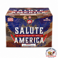 Salute America 500 gram aerial cake by SFX Fireworks featuring 36 shots, patriotic Americana packaging and consumer fireworks performance available at Golden Eagle Fireworks