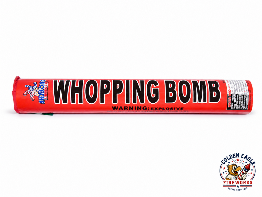 Whopping Bomb firecracker featuring bold red packaging and a powerful consumer firecracker design, available at Golden Eagle Fireworks.